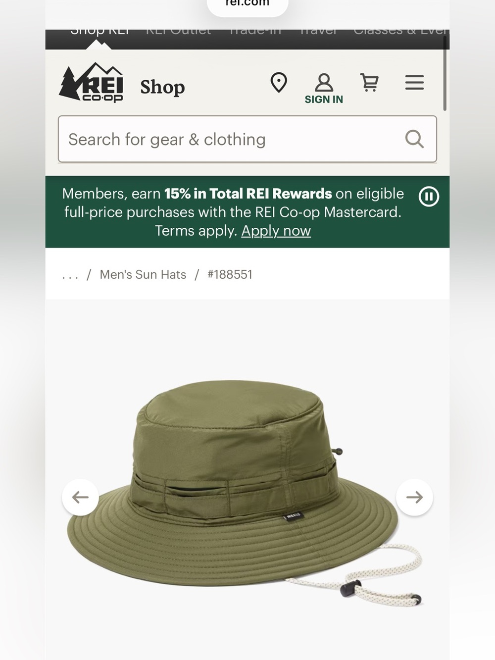 REI Olive Bucket sun Hat